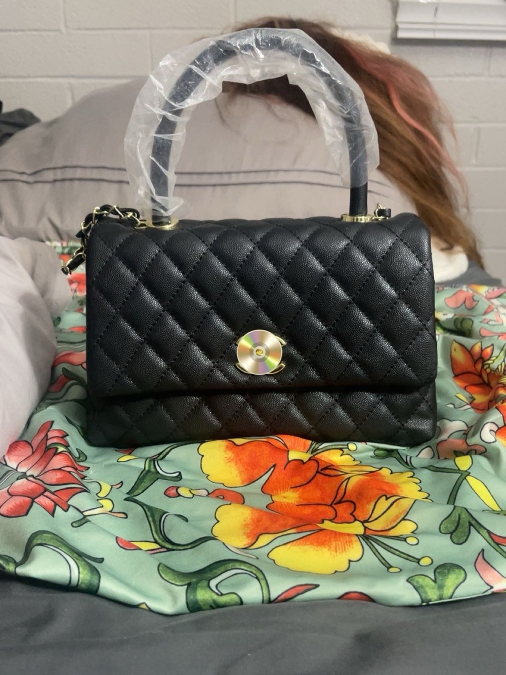 Quilted Black Top-Handle Shoulder Bag - Elegant Everyday